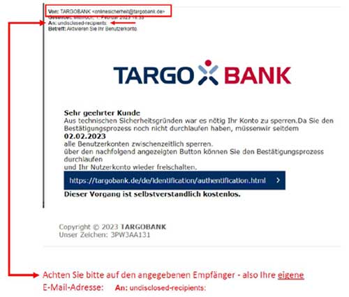 Screenshot der Phising-E-Mail