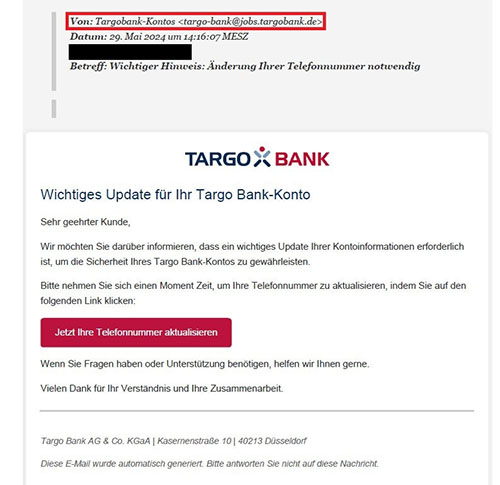 Screenshot der Phising-E-Mail