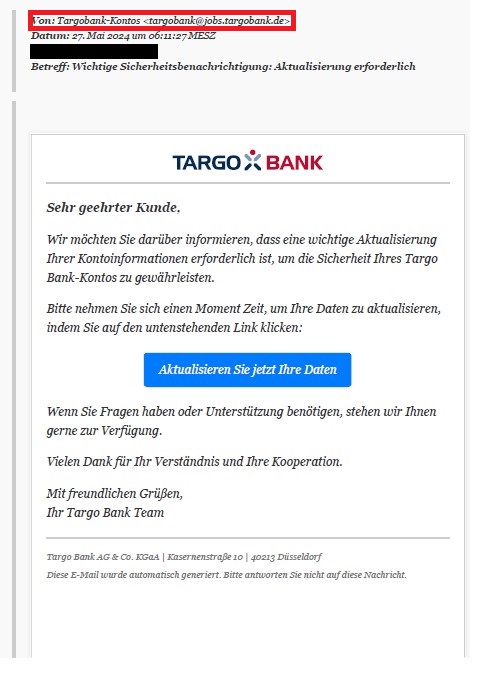 Screenshot der Phising-E-Mail