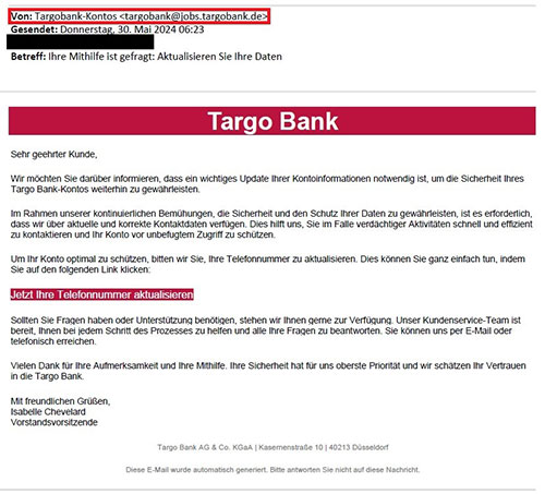 Screenshot der Phising-E-Mail