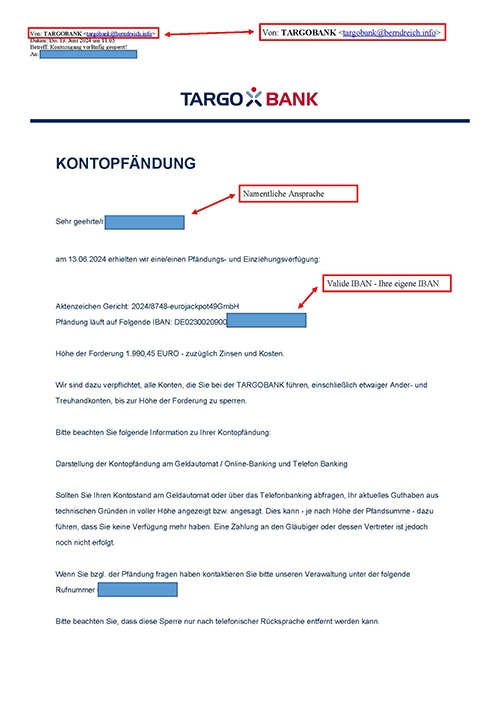 Screenshot der Phising-E-Mail