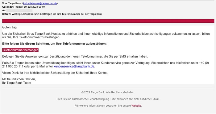 Screenshot der Phising-E-Mail